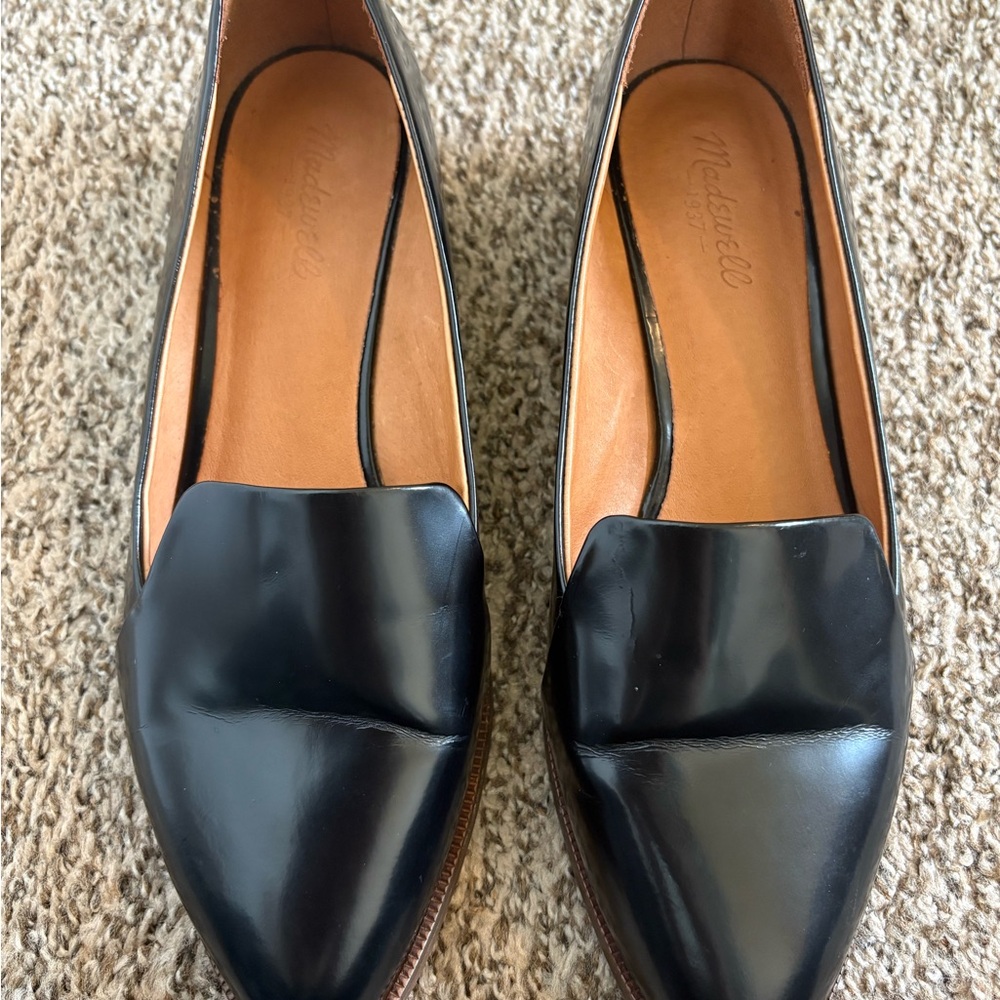 Madewell Women's 10 The Frances Patent Leather Almond Toe Slip-On Loafers, Black